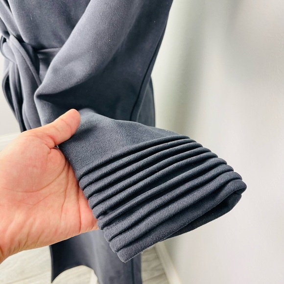L’Atiste Grey Faux Suede Open Wrap long Coat - Picture 6 of 9